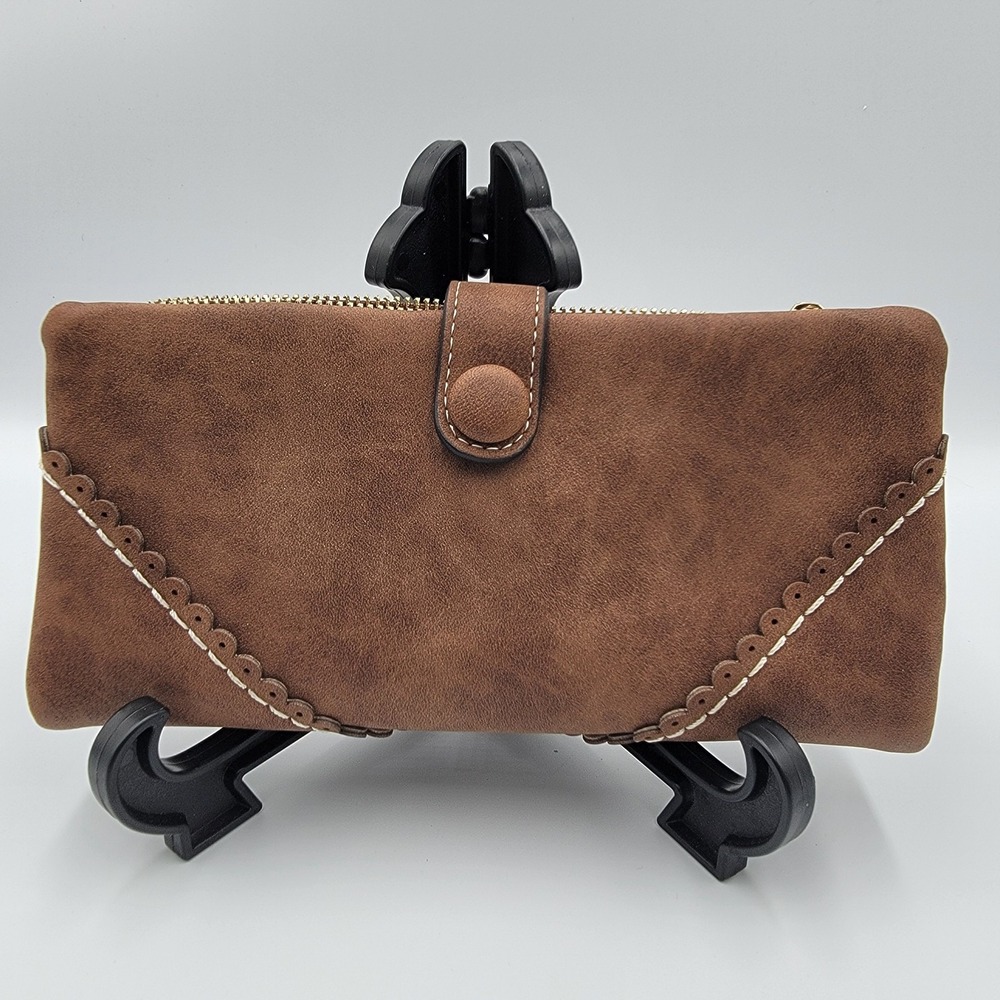 Lady Bei Bei Vegan‎ Leather Long Wallet Zip Brown Boho Western NEW